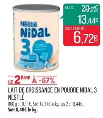Match Lait de croissance en poudre nidal 3 NESTLE offre