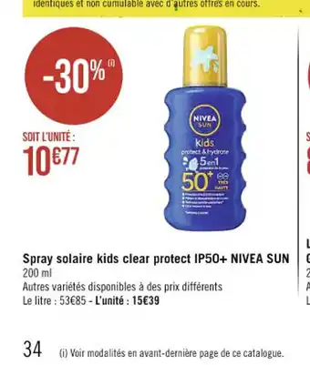 Hyper Casino Spray solaire kids clear protect IP50+Nivea sun offre