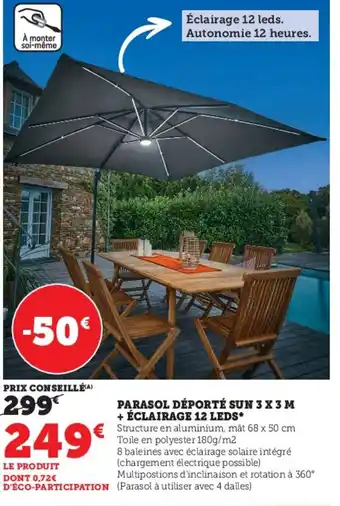 Hyper U Parasol deporte sun 3x3m +eclairage 12 leds offre