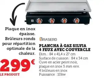 Hyper U Plancha a gaz silvia 4 feux avec couvercle offre