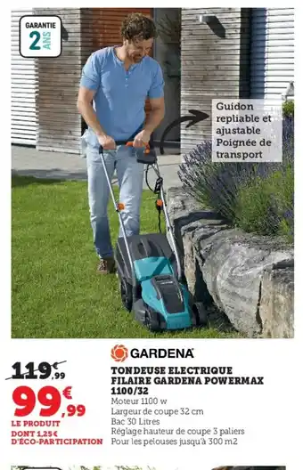 Hyper U Tondeuse electrique filaire gardena powermax 1100/32 offre