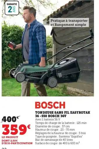 Hyper U Bosch tondeuse sans fil easyrotak offre