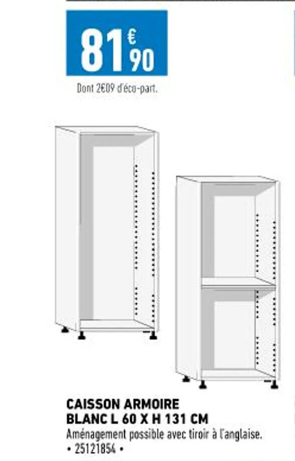 Promo Caisson Armoire Blanc 60 X H 131 CM chez Brico Cash