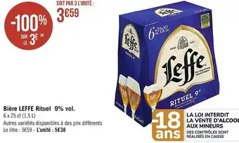Casino Supermarchés Bière Leffe Rituel 9% vol. offre