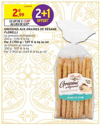 Intermarché Florelli gressins aux graines de sésame offre