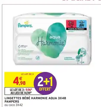 Intermarché Pampers lingettes bébé harmonie aqua 3x48 offre