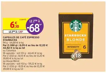 Intermarché Starbucks capsules de café espresso offre