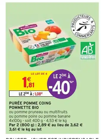 Intermarché Pommette purée pomme coing bio offre
