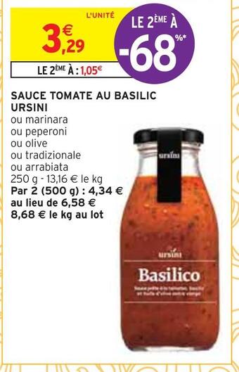 Intermarché Ursini sauce tomate au basilic offre