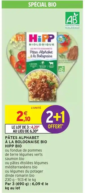 Intermarché Hipp bio pâtes alphabet à la bolognaise bio offre