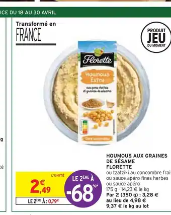 Intermarché Florette houmous aux graines de sésame offre