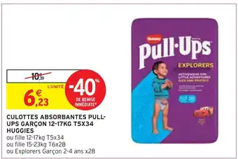 Intermarché Huggies culottes absorbantes pull-ups garçon 12-17kg t5x34 offre