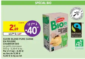 Intermarché Chabrior sucre blond pure canne en poudre bio offre