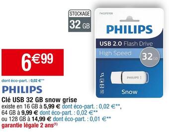 Cora x Carrefour Philips clé usb 32 gb snow grise offre