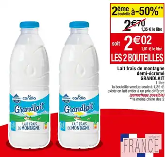 Cora x Carrefour Grandlait lait frais de montagne demi-écrémé offre