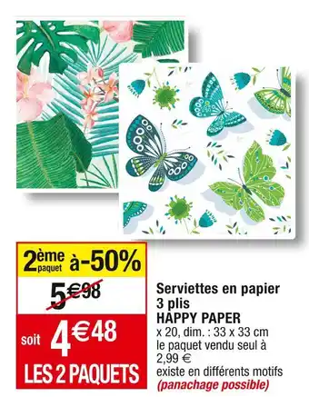 Cora x Carrefour Happy paper serviettes en papier 3 plis offre