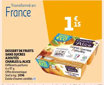 Auchan Charles & alice dessert de fruits sans sucres ajoutés offre