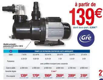 Cora x Carrefour Gre pompe de filtration centrifuge auto amorçante offre