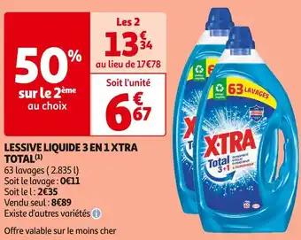 Auchan Supermarché Xtra lessive liquide 3 en 1 total offre