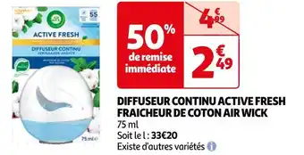 Auchan Air wick diffuseur continu active fresh fraicheur de coton offre