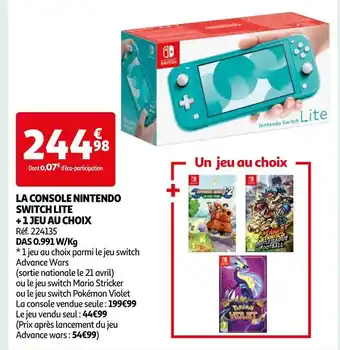 Auchan Nintendo la console nintendo switch lite + 1 jeu au choix offre