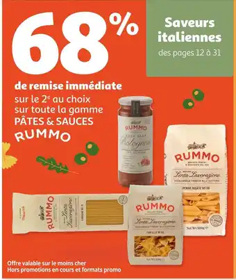 Auchan Rummo 68% de remise immédiate sur le 2e au choix sur toute la gamme pâtes & sauces offre