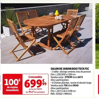 Auchan Salon de jardin bois teck fsc offre