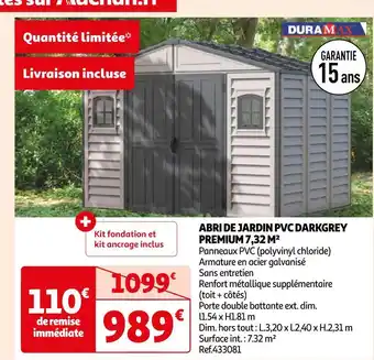Auchan Duramax abri de jardin pvc darkgrey premium 7,32 m² offre
