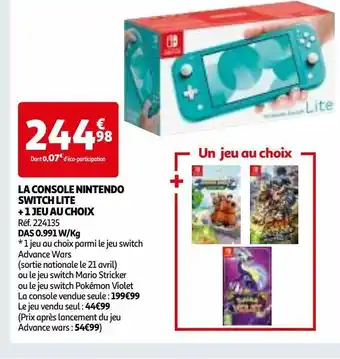 Auchan La console nintendo switch lite + 1 jeu au choix offre