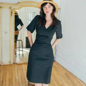 3 suisses 3s. x réédition - robe manches courtes ceinturée en popeline catherine réédition - promo mode femme offre
