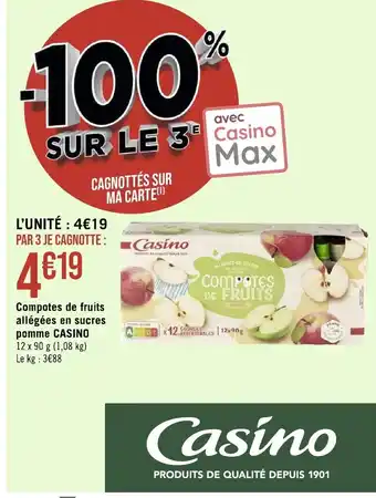 Géant Casino Compotes de fruits allégées en sucres pomme casino offre