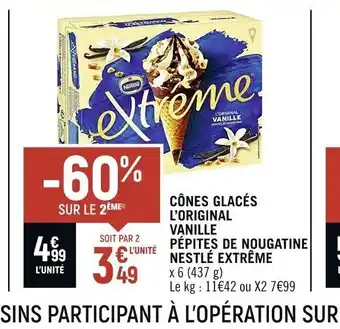 Cônes glacés l'Original vanille pepites de nougatine nestle extreme