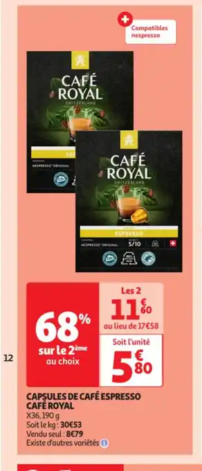 Auchan Capsules de cafe espresso cafe royal offre