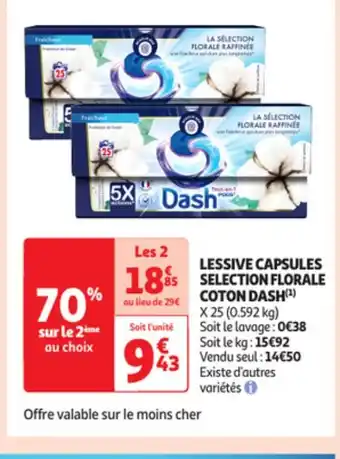 Auchan Lessive capsules selection florale coton dash offre