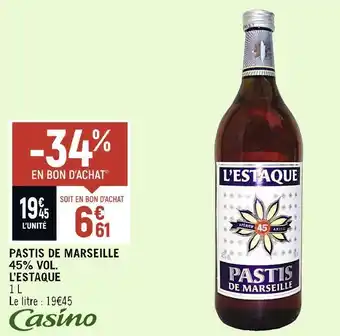 Petit Casino L’estaque pastis de marseille 45% vol. offre