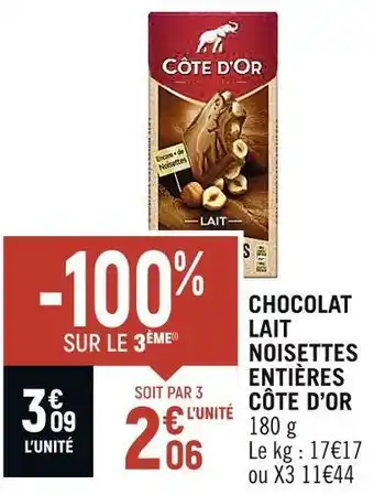 Petit Casino Côte d’or chocolat lait noisettes entières offre