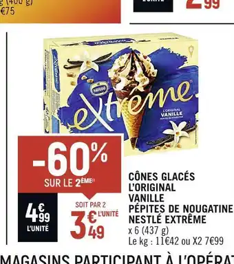 Spar Nestlé extrême cônes glacés l’original vanille pépites de nougatine offre