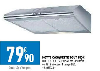 Brico Cash Hotte Casquette Tout Inox offre