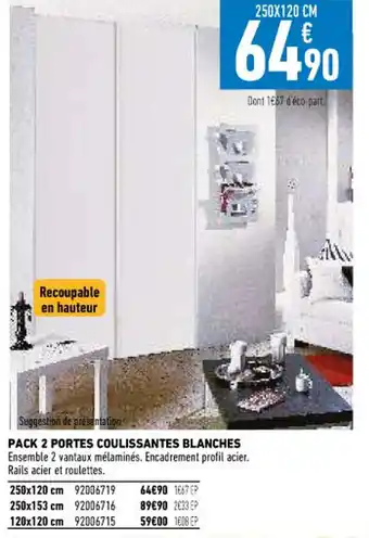 Brico Cash Pack 2 Portes Coulissantes Blanches offre