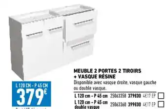 Brico Cash Meuble 2 Portes 2 Tiroirs + Vasque Résine offre
