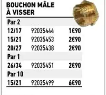 Bouchon Mâle à Visser