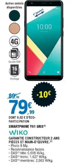 E.Leclerc Smartphone Y61 Gris offre