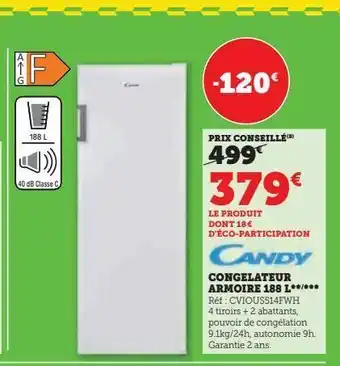 Super U Congélateur armoire 188l offre