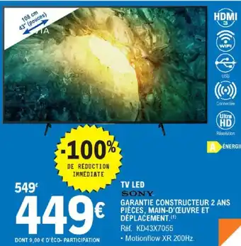 E.Leclerc TV Led Sony Réf.KD43X7055 offre