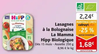 Colruyt Hipp lasagnes à la bolognaise la mamma biologique offre