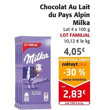 Colruyt Milka chocolat au lait du pays alpin offre