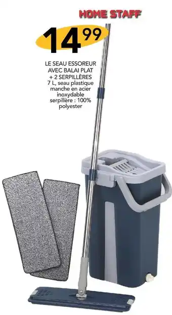 Stokomani Home staff le seau essoreur avec balai plat + 2 serpillères offre