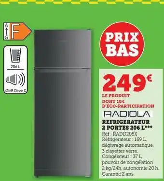Super U Réfrigérateur 2 portes 260l offre