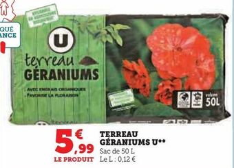 Super U Terreau géraniums u offre