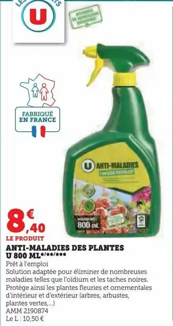 Super U Anti-maladies des plantes u 800 ml offre